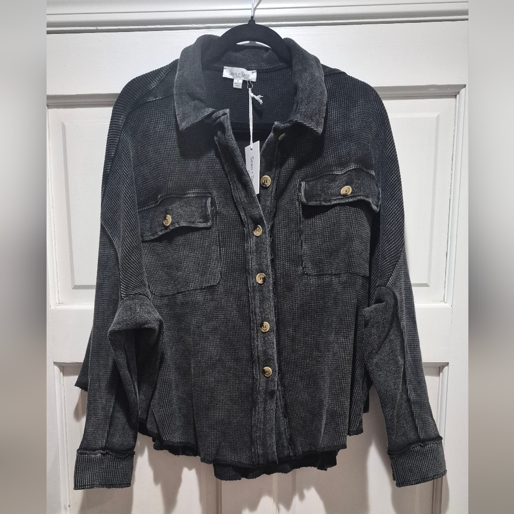 Sewn + Seen Oversized Waffle Knit Shacket Button Front Top Size S NWT